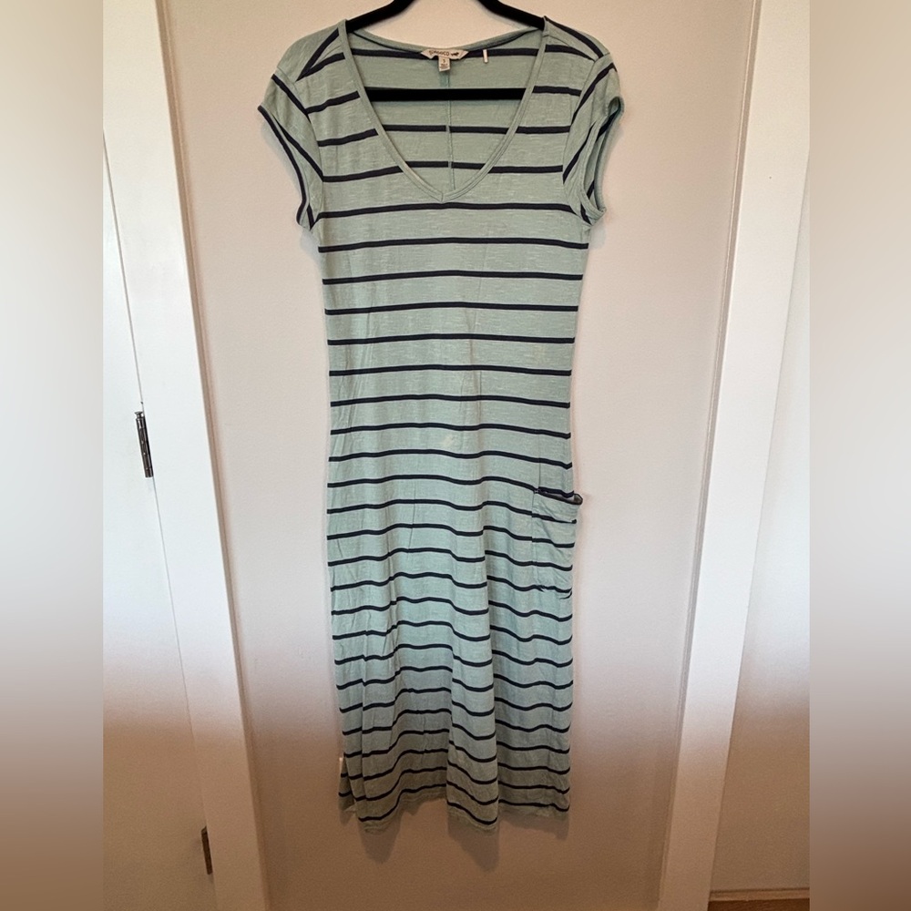 Toad&Co Mint and Navy Striped Midi Dress